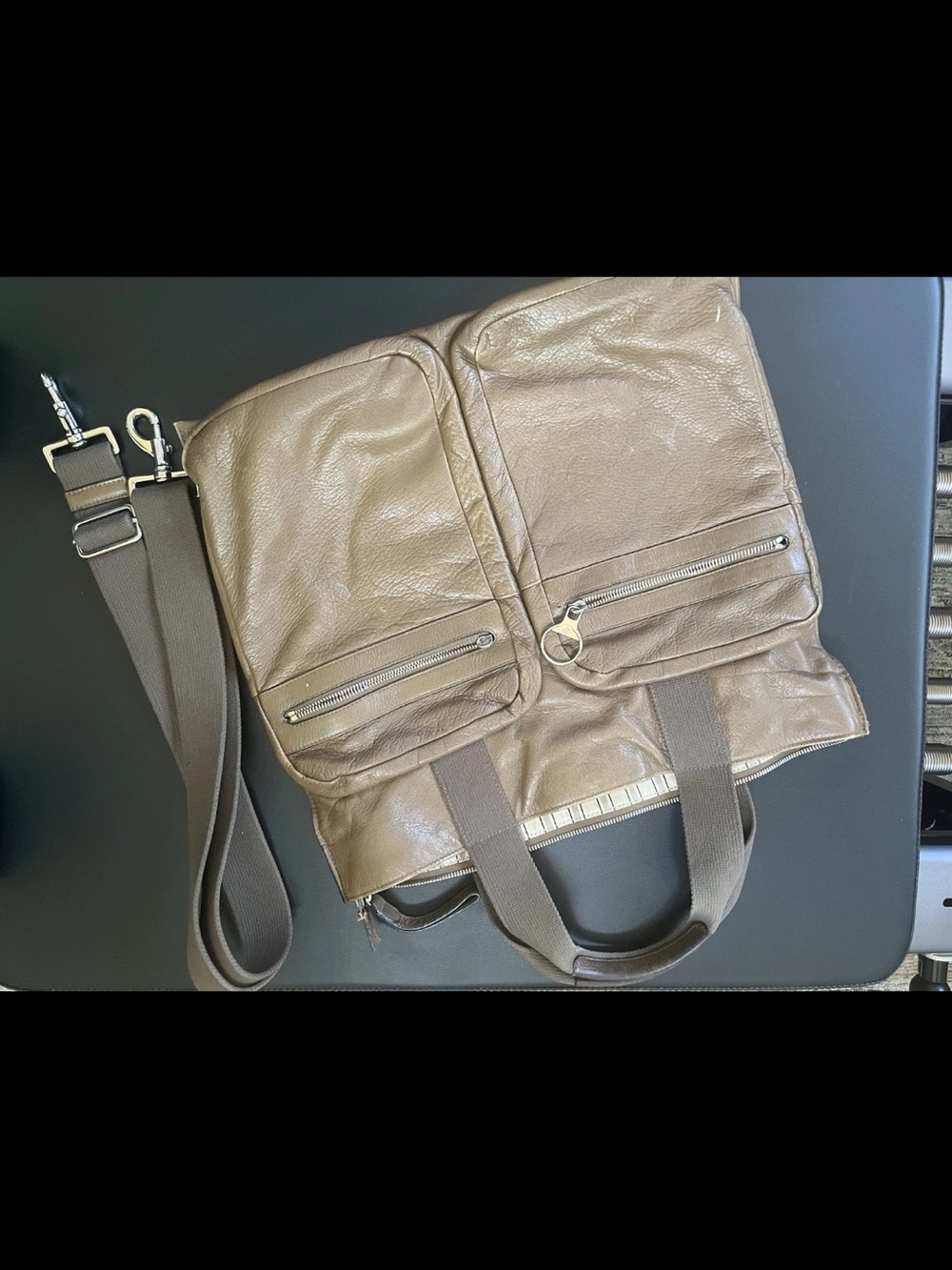 Mulberry Taupe Leather Dual-Pocket Tote with Removable Strap